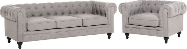 Σαλόνι Beliani 4θέσιο σετ ανοιχτό γκρι CHESTERFIELD 8083475 4251682260848