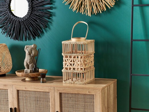 Beliani Φανάρι Bamboo LUMBIS Χειροποίητο Boho Διακοσμητικό, Φυσικό Χρώμα, 35 cm