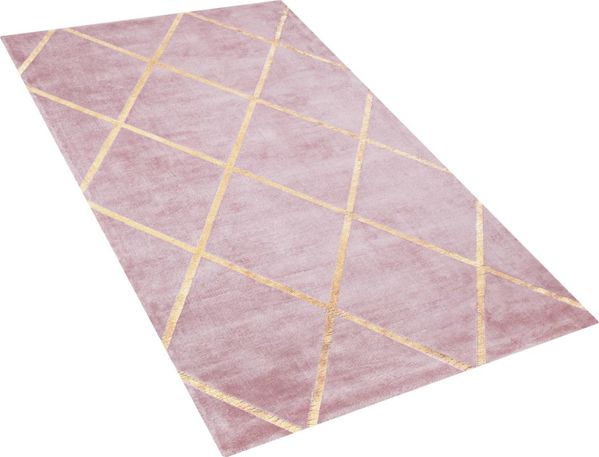 Beliani Χαλί ATIKE Viscose Γεωμετρικό Ροζ & Χρυσό 80x150 cm