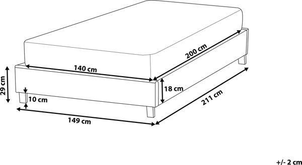 Beliani Επενδυμένο κρεβάτι χωρίς κεφαλάρι 140 x 200 cm γκρι ROANNE 8083204 4260624110127