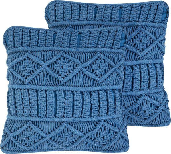 Beliani Σετ 2 Διακοσμητικά Μαξιλάρια Μακραμέ 45x45 cm Μπλε KARATAS