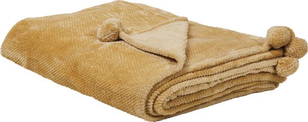 Κουβέρτα Beliani Saitler 200x220cm με Πομπόν - Απαλή και Αφράτη Κίτρινη Κουβέρτα για Σαλόνι ή Κρεβατοκάμαρα