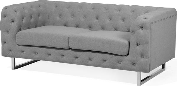 Beliani 2θέσιος Καναπές Vissland Chesterfield Γκρι Ύφασμα