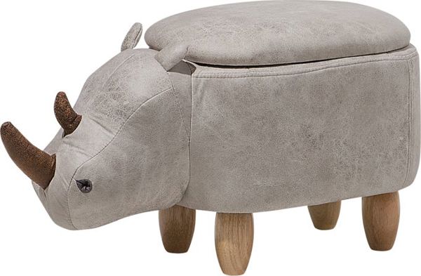Beliani Πουφ Rhino με Αποθηκευτικό Χώρο, Οικολογικό Δέρμα, Ανοιχτό Γκρι, 8034411