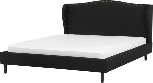 Beliani Επενδυμένο Κρεβάτι Colmar, 180x200 cm, Ύφασμα με Όψη Λινού, Μαύρο