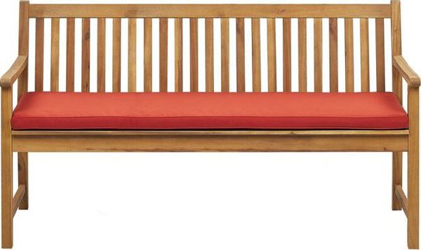 Beliani Πάγκος Κήπου Vivara από Ξύλο Ακακίας, 160 cm, με Κόκκινο Μαξιλάρι
