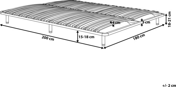 Beliani Βάση Κρεβατιού με Τάβλες BASIC 180x200cm, Ατσάλινος Σκελετός και Ξύλο Λεύκας