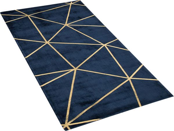 Beliani Χαλί HAVZA 80x150cm από Βισκόζη και Βαμβάκι, Μπλε με Χρυσές Λεπτομέρειες