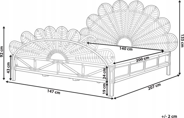 Κρεβάτι Peacock Beliani Rattan 140 x 200 cm ανοιχτόχρωμο ξύλο ΦΛΩΡΕΝΤΙΝΗΣ Lumarko! 13286050 4255664829405