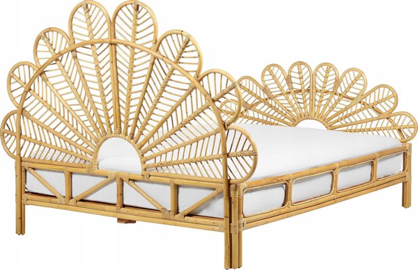 Κρεβάτι Peacock Beliani Rattan 140 x 200 cm ανοιχτόχρωμο ξύλο ΦΛΩΡΕΝΤΙΝΗΣ Lumarko! 13286050 4255664829405