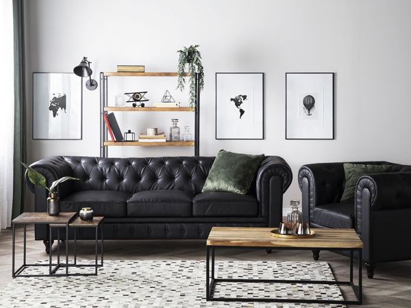 Beliani Πολυθρόνα από οικολογικό δέρμα, μαύρη CHESTERFIELD 7984211 4260624114248