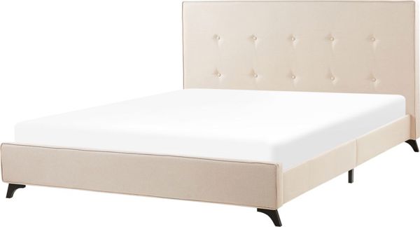 Beliani Επενδυμένο Κρεβάτι Ambassador 160x200cm, Λινό Ύφασμα, Μπεζ