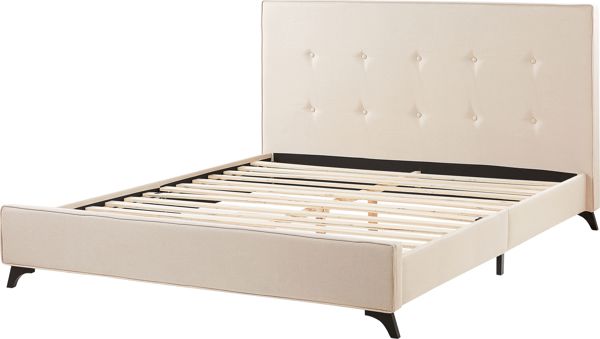 Beliani Επενδυμένο Κρεβάτι Ambassador 160x200cm, Λινό Ύφασμα, Μπεζ