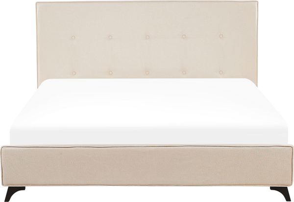 Beliani Επενδυμένο Κρεβάτι Ambassador 160x200cm, Λινό Ύφασμα, Μπεζ