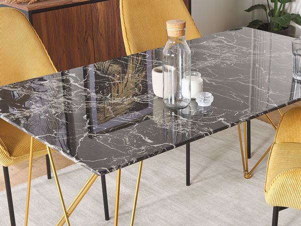 Τραπεζαρία Beliani 140 x 80 cm μαύρο και χρυσό μαρμάρινο εφέ KENTON 8171298 4251682251815
