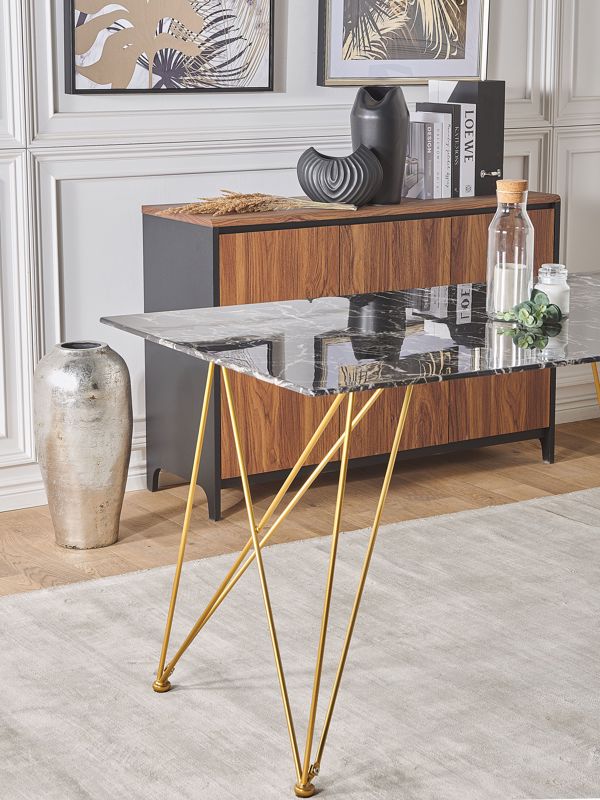 Τραπεζαρία Beliani 140 x 80 cm μαύρο και χρυσό μαρμάρινο εφέ KENTON 8171298 4251682251815