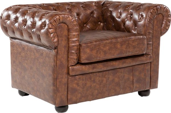 Beliani Πολυθρόνα Chesterfield Οικολογικό Δέρμα Χρυσοκαφέ 7984216