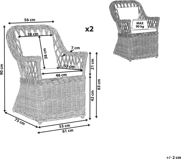 Beliani Σετ 2 πολυθρόνες κήπου από φυσικό rattan MAROS 11356397 4251682280846