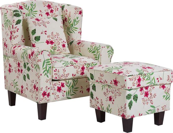 Beliani Πολυθρόνα Hamar με Υποπόδιο Floral Μοτίβο, Κρεμ, 7984290