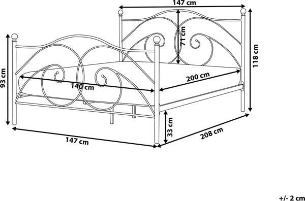 Beliani Μεταλλικό κρεβάτι 140 x 200 cm λευκό DINARD 8034376 4251682236614