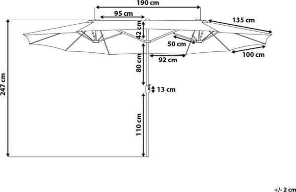 Beliani Ομπρέλα Κήπου Sibilla Διπλή Πτυσσόμενη, 270 x 460 cm, Μπεζ