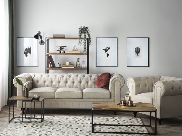 Καναπές Beliani 3θέσιος, μεγάλος, μπεζ CHESTERFIELD 8497551 4260624113746