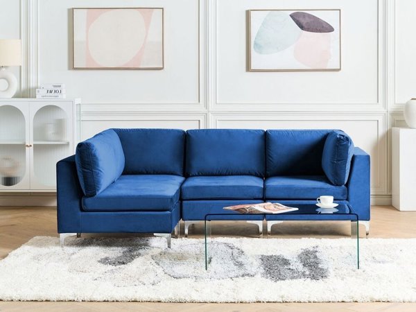 Beliani Modular 4θέσιος βελούδινος γωνιακός καναπές, δεξί μπλε EVJA Lumarko! 13873435 4255664823021
