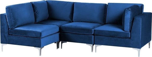 Beliani Modular 4θέσιος βελούδινος γωνιακός καναπές, δεξί μπλε EVJA Lumarko! 13873435 4255664823021