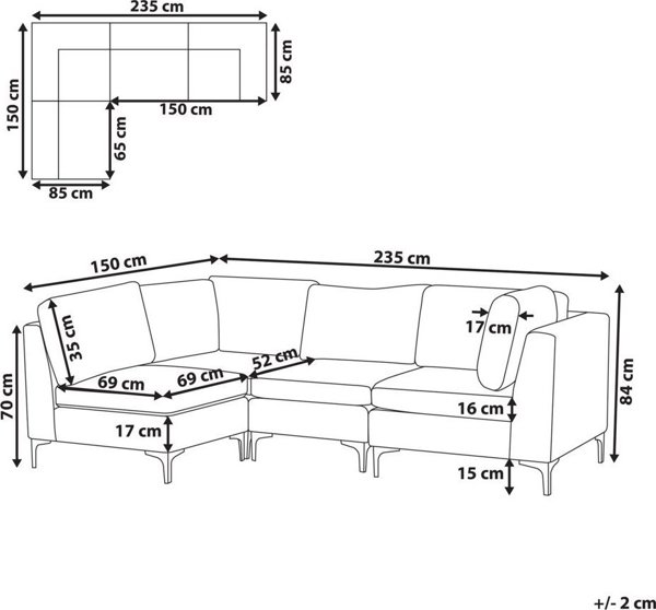 Beliani Modular 4θέσιος βελούδινος γωνιακός καναπές, δεξί μπλε EVJA Lumarko! 13873435 4255664823021