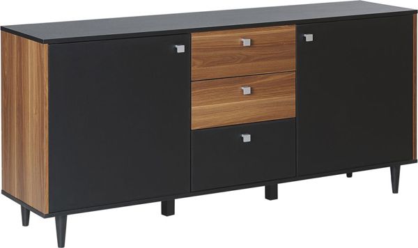 Beliani Συρταριέρα KURO 8083067 με 3 Συρτάρια και Ράφια, Μαύρη με Σκούρο Ξύλο