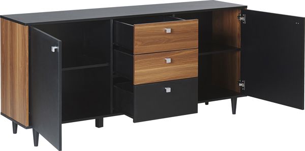 Beliani Συρταριέρα KURO 8083067 με 3 Συρτάρια και Ράφια, Μαύρη με Σκούρο Ξύλο