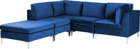 Beliani Modular 4θέσιος γωνιακός καναπές με οθωμανικό, δεξί βελούδο, μπλε EVJA Lumarko! 13873434 4255664823007