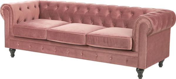 Beliani 3θέσιος βελούδινος καναπές, ροζ CHESTERFIELD 8083411 4251682248204
