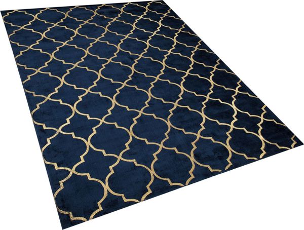 Χαλί Beliani Yelki Μπλε με Χρυσό Μοτίβο 160 x 230 cm από Βισκόζη και Πολυεστέρα