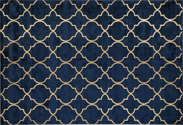 Χαλί Beliani Yelki Μπλε με Χρυσό Μοτίβο 160 x 230 cm από Βισκόζη και Πολυεστέρα