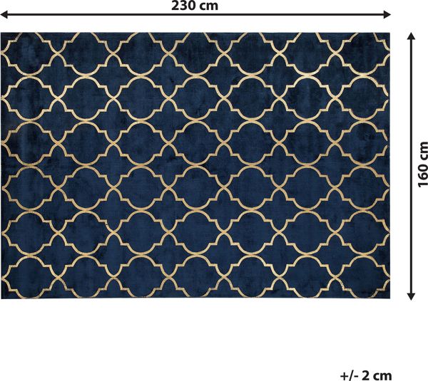 Χαλί Beliani Yelki Μπλε με Χρυσό Μοτίβο 160 x 230 cm από Βισκόζη και Πολυεστέρα