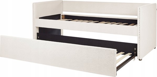 Beliani Κρεβάτι με συρόμενο μηχανισμό boucle 90 x 200 cm σε ανοιχτό μπεζ στα TROYES
