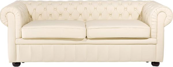 Beliani Καναπές Chesterfield 3θέσιος Δερμάτινος, Κρεμ, 8083364