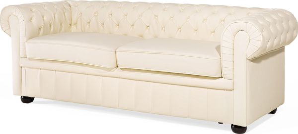 Beliani Καναπές Chesterfield 3θέσιος Δερμάτινος, Κρεμ, 8083364