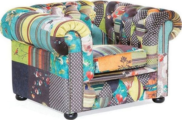 Beliani Πολυθρόνα Chesterfield Patchwork Κίτρινη 8083460 με Υποβραχιόνια