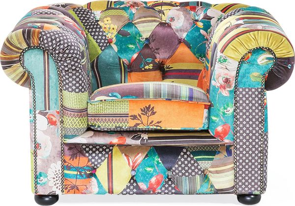 Beliani Πολυθρόνα Chesterfield Patchwork Κίτρινη 8083460 με Υποβραχιόνια