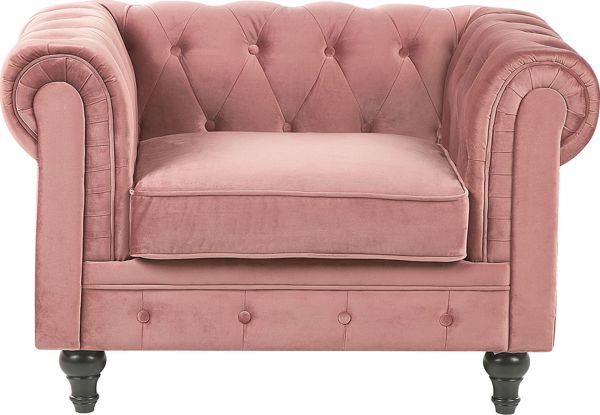 Beliani Πολυθρόνα Βελούδινη Ροζ CHESTERFIELD