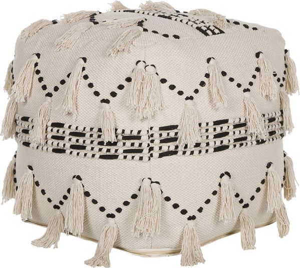 Beliani Pouffe Thondi Τετράγωνο Υφαντό Πουφ 50x50x50 εκ. Μπεζ με Κρόσσια Boho Style