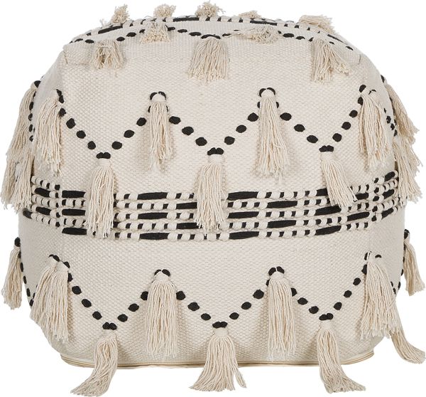 Beliani Pouffe Thondi Τετράγωνο Υφαντό Πουφ 50x50x50 εκ. Μπεζ με Κρόσσια Boho Style