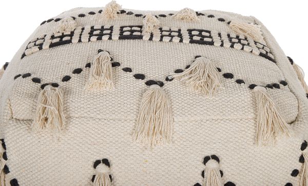 Beliani Pouffe Thondi Τετράγωνο Υφαντό Πουφ 50x50x50 εκ. Μπεζ με Κρόσσια Boho Style