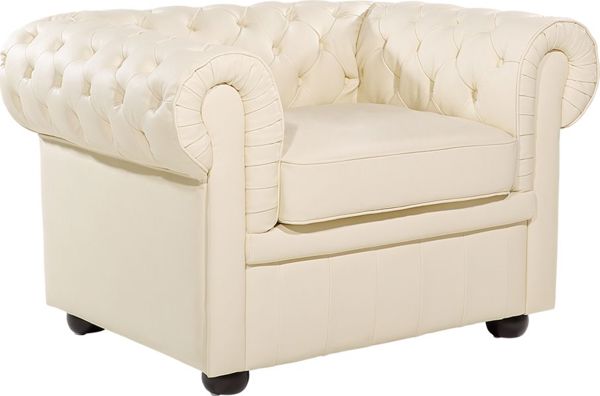 Beliani Πολυθρόνα Chesterfield Δερμάτινη 8083465 Κρεμ, Κλασικό Αγγλικό Στυλ