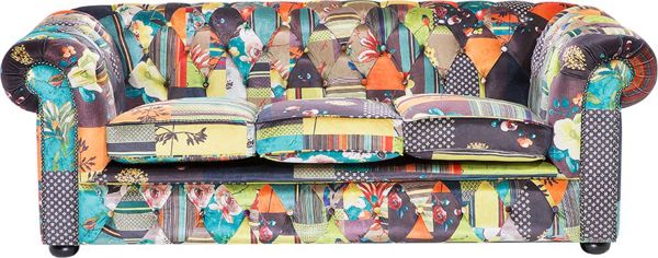 Beliani Καναπές Chesterfield 3θέσιος Patchwork, Κίτρινος, Ύφασμα Υψηλής Ποιότητας με Ξύλινα Πόδια Ευκαλύπτου