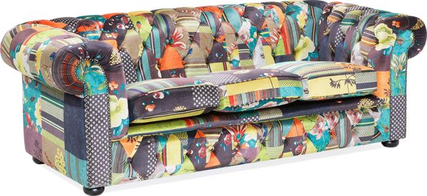 Beliani Καναπές Chesterfield 3θέσιος Patchwork, Κίτρινος, Ύφασμα Υψηλής Ποιότητας με Ξύλινα Πόδια Ευκαλύπτου