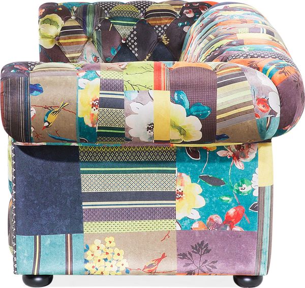 Beliani Καναπές Chesterfield 3θέσιος Patchwork, Κίτρινος, Ύφασμα Υψηλής Ποιότητας με Ξύλινα Πόδια Ευκαλύπτου