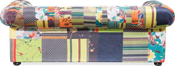 Beliani Καναπές Chesterfield 3θέσιος Patchwork, Κίτρινος, Ύφασμα Υψηλής Ποιότητας με Ξύλινα Πόδια Ευκαλύπτου